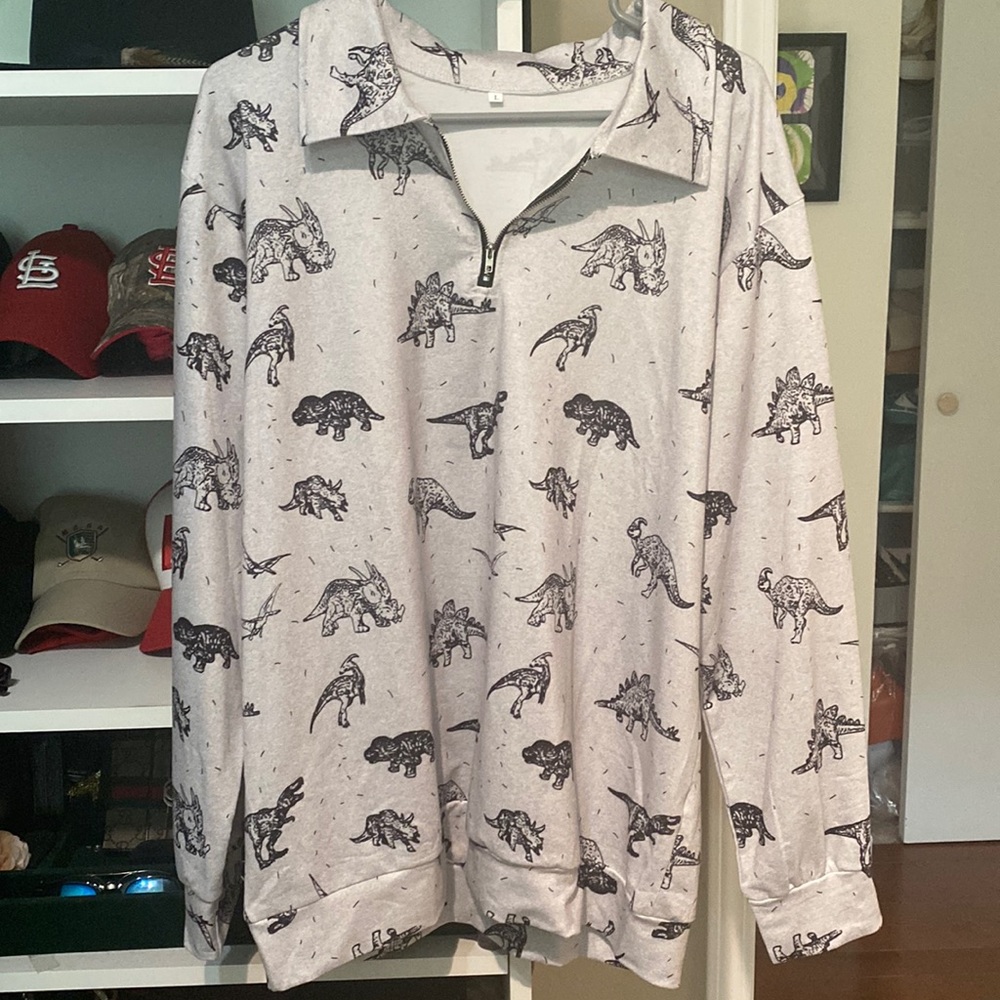 Cute moms dino half zip. Was going to wear to my sons Dino bday, never did.